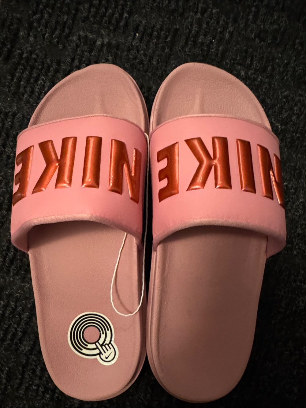 Nike Pink Slide Sandals with Metallic Rose Logo